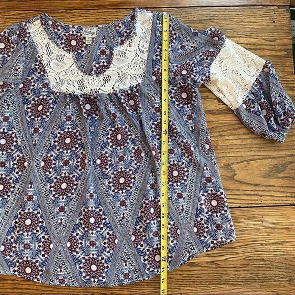 Como Vintage Women's Top Small Crochet Lace Semi Sheer 3/4 Sleeve Boho Flowy - Picture 6 of 7
